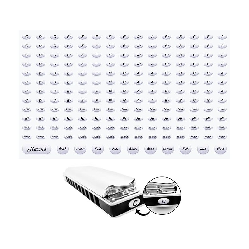 HARMO Harmonica 3D stickers - 3M high quality - 191 music key labels Hohner Diatonic Harmonicas  $19.99