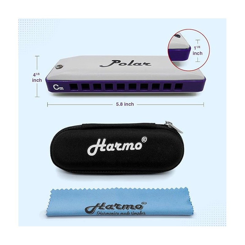 Harmo Polar harmonic minor tuning harmonica in all 12 keys designed in the us