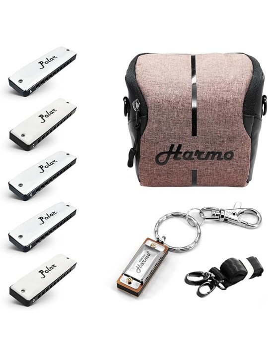 Polar pro pack set of 5 harmonica with gig bag and keychain harmonica