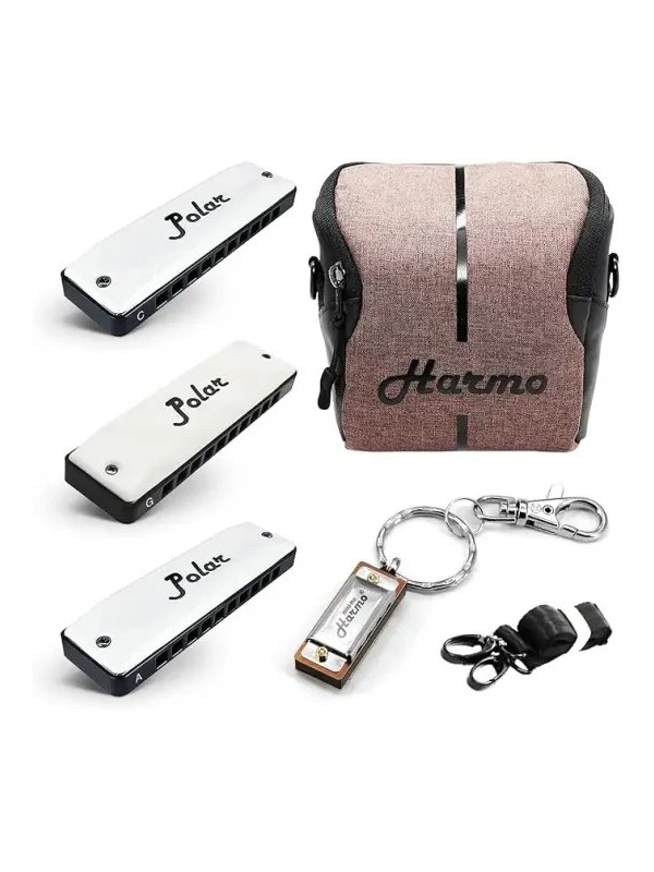 Polar pro pack set of 3 harmonica with gig bag and keychain harmonica