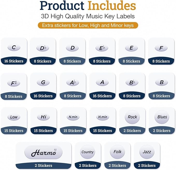 HARMO Harmonica 3D stickers - 3M high quality - 191 music key labels Hohner Diatonic Harmonicas $19.99