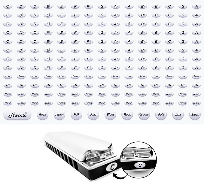 HARMO Harmonica 3D stickers - 3M high quality - 191 music key labels Hohner Diatonic Harmonicas $19.99